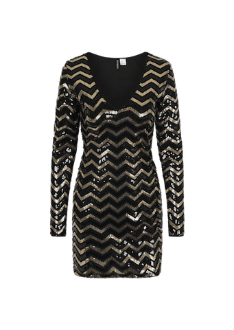 BLACK AND GOLD ZIGZAG SEQUIN DRESS